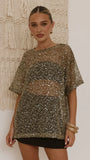 Zinnia Oversized Sequins Tee Khaki