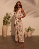 Palm Party Printed Waist Tie Jumpsuit