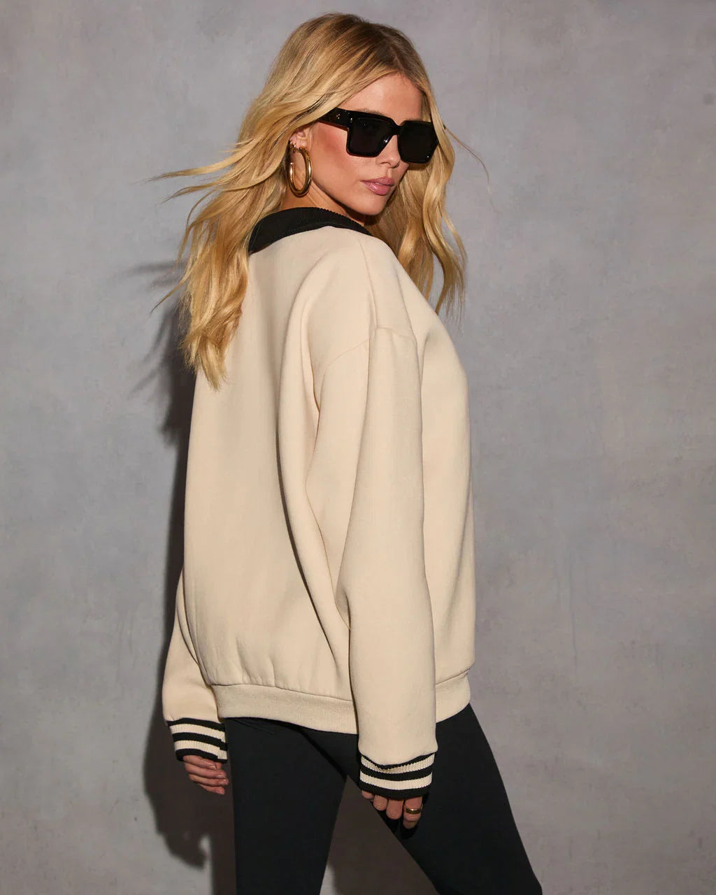 Minimal Edge Striped Quarter Zip Sweater
