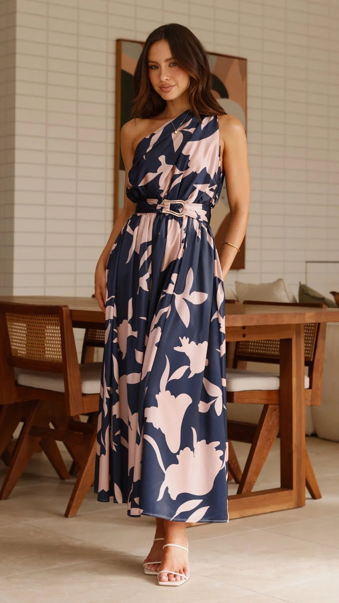 Hadas Maxi Dress Navy Pink Print