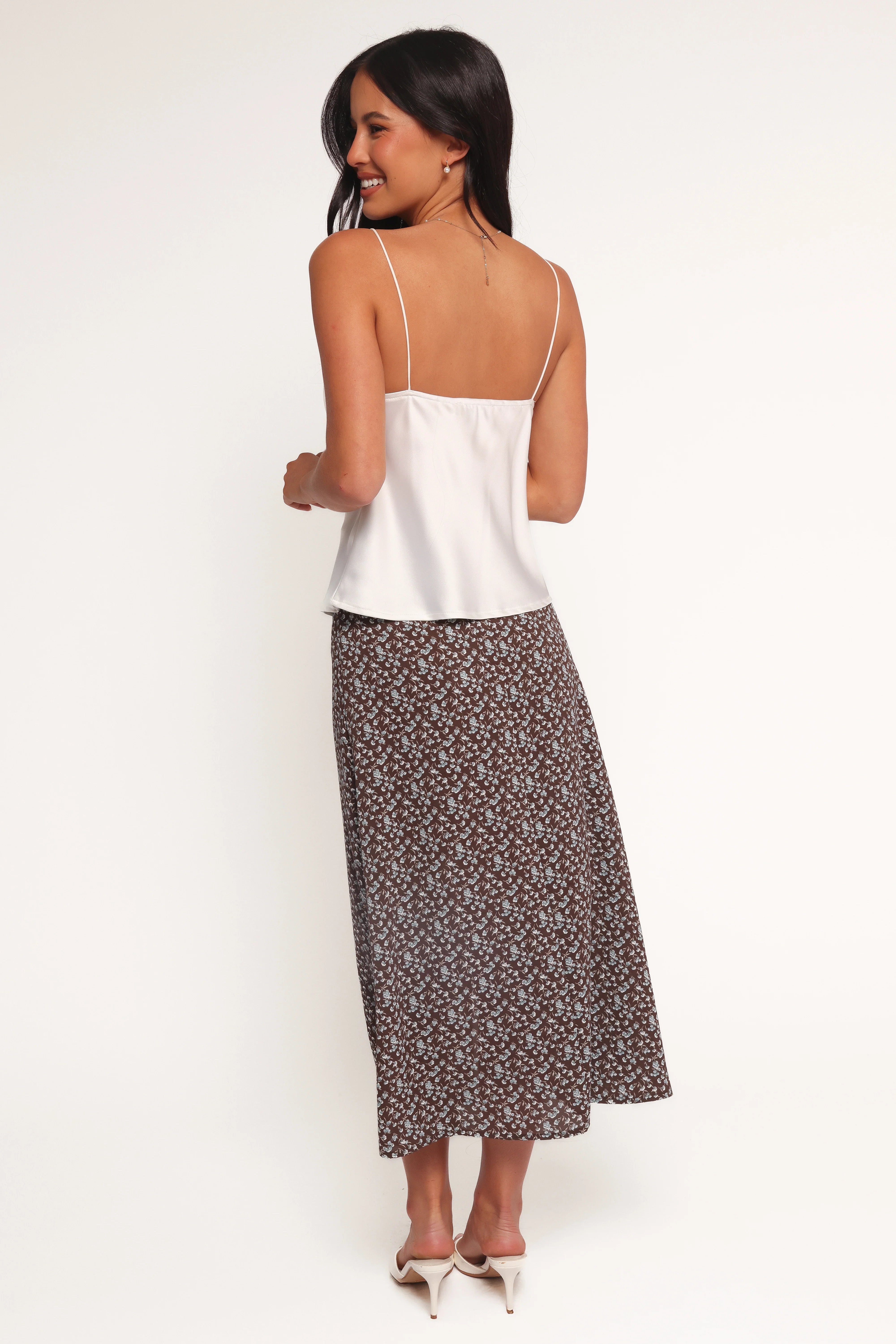 Willow Midi Skirt Brown Blue Floral