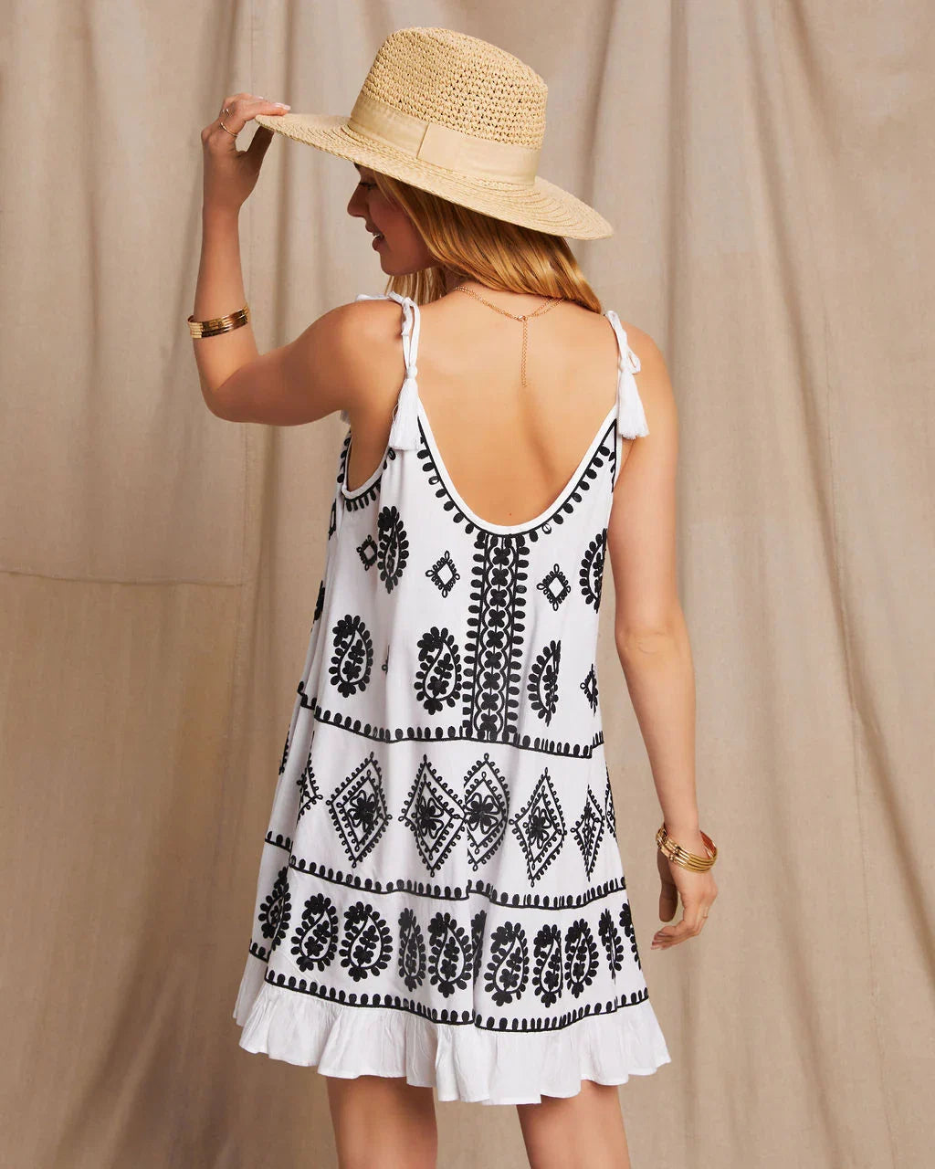 Barbados Embroidered Tassel Mini Dress