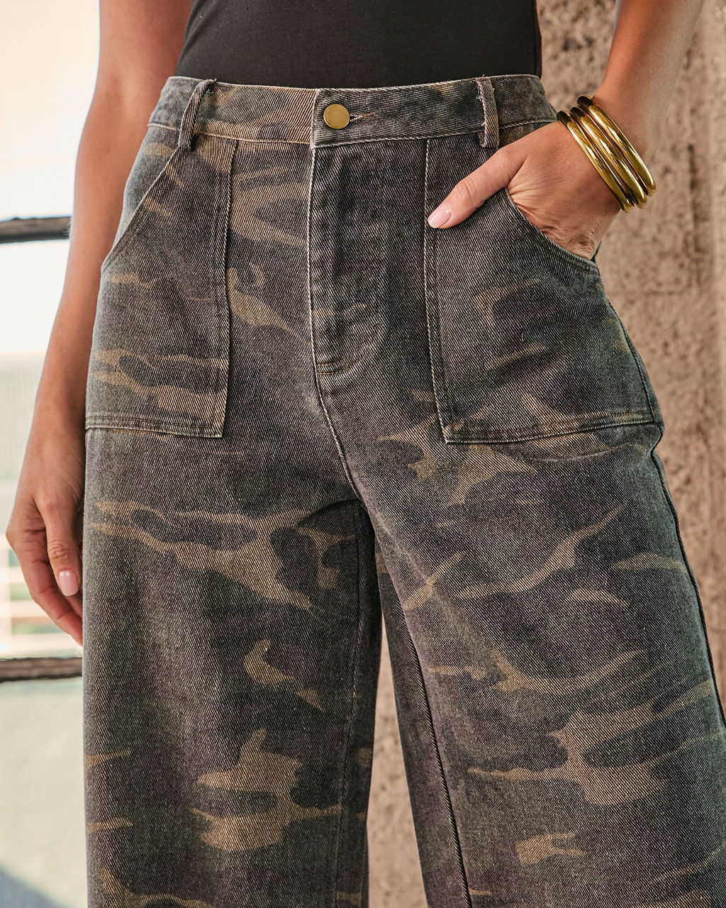 Polished Combat Rigid Straight Leg Camo Print Jeans