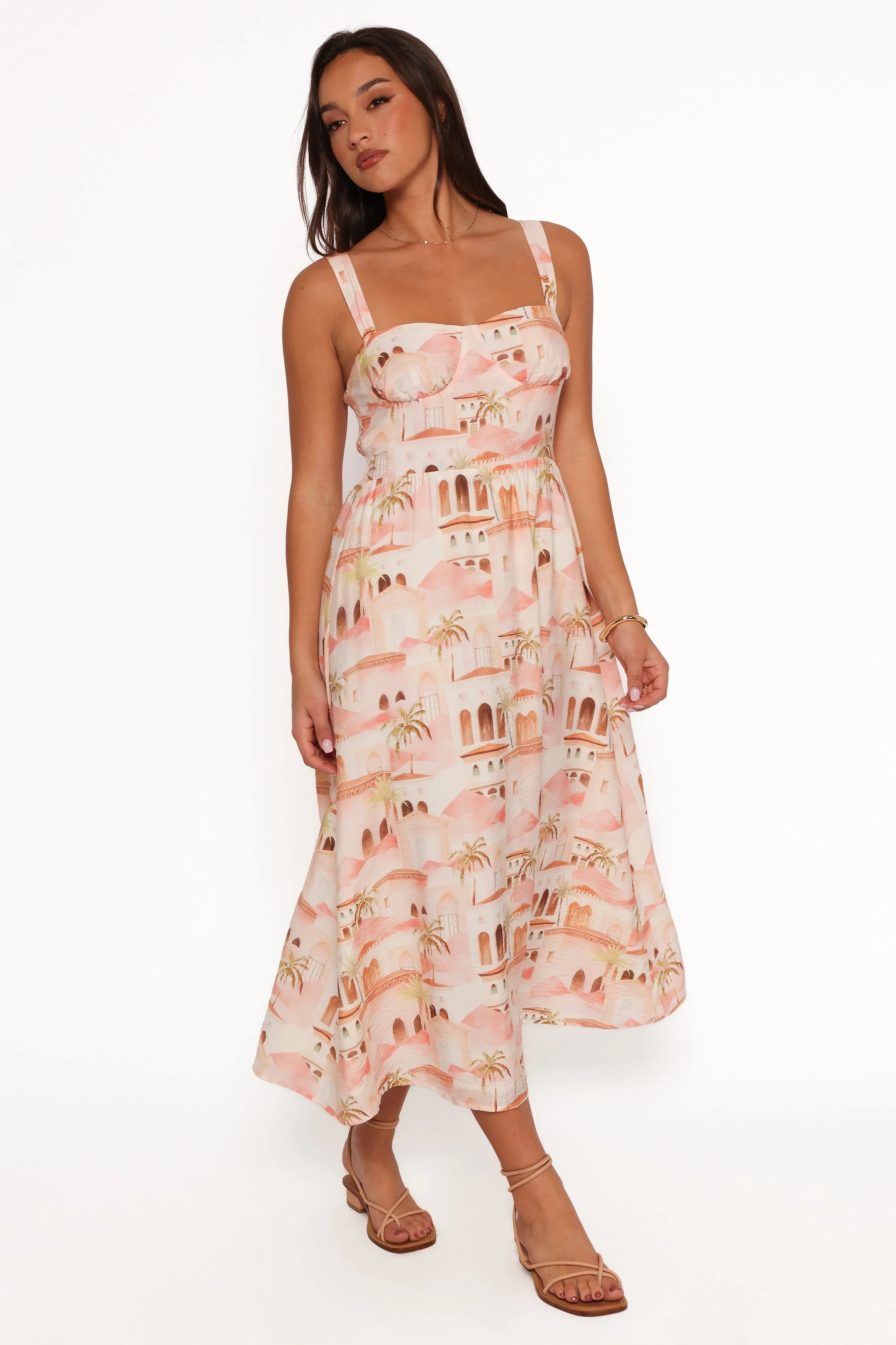 Laurette Midi Dress Tan Print