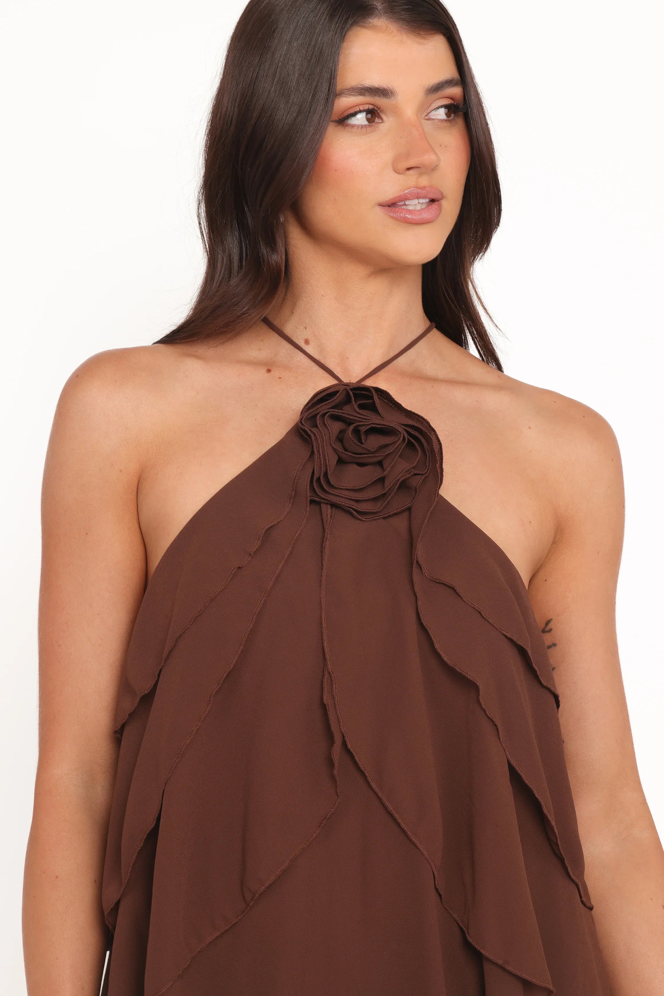Zorina Halter Neck Chiffon Top Brown