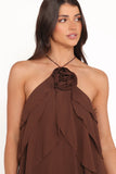 Zorina Halter Neck Chiffon Top Brown