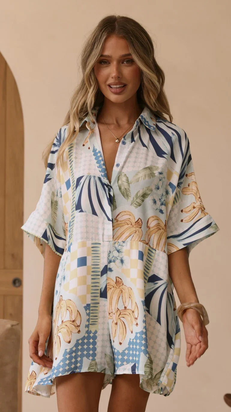 Farrah Playsuit Blue Yellow Print