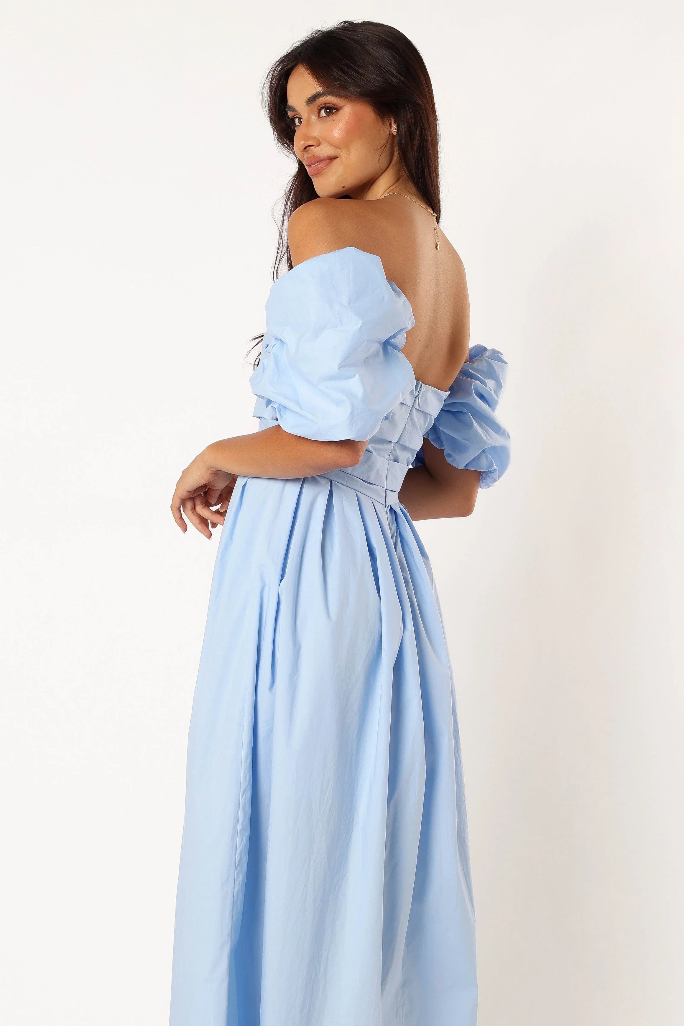 Solana Off Shoulder Midi Dress Blue