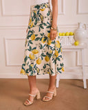 Sunlit Grove Lemon Print Midi Skirt