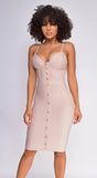 Nelinha Gold Button Bandage Dress Nude