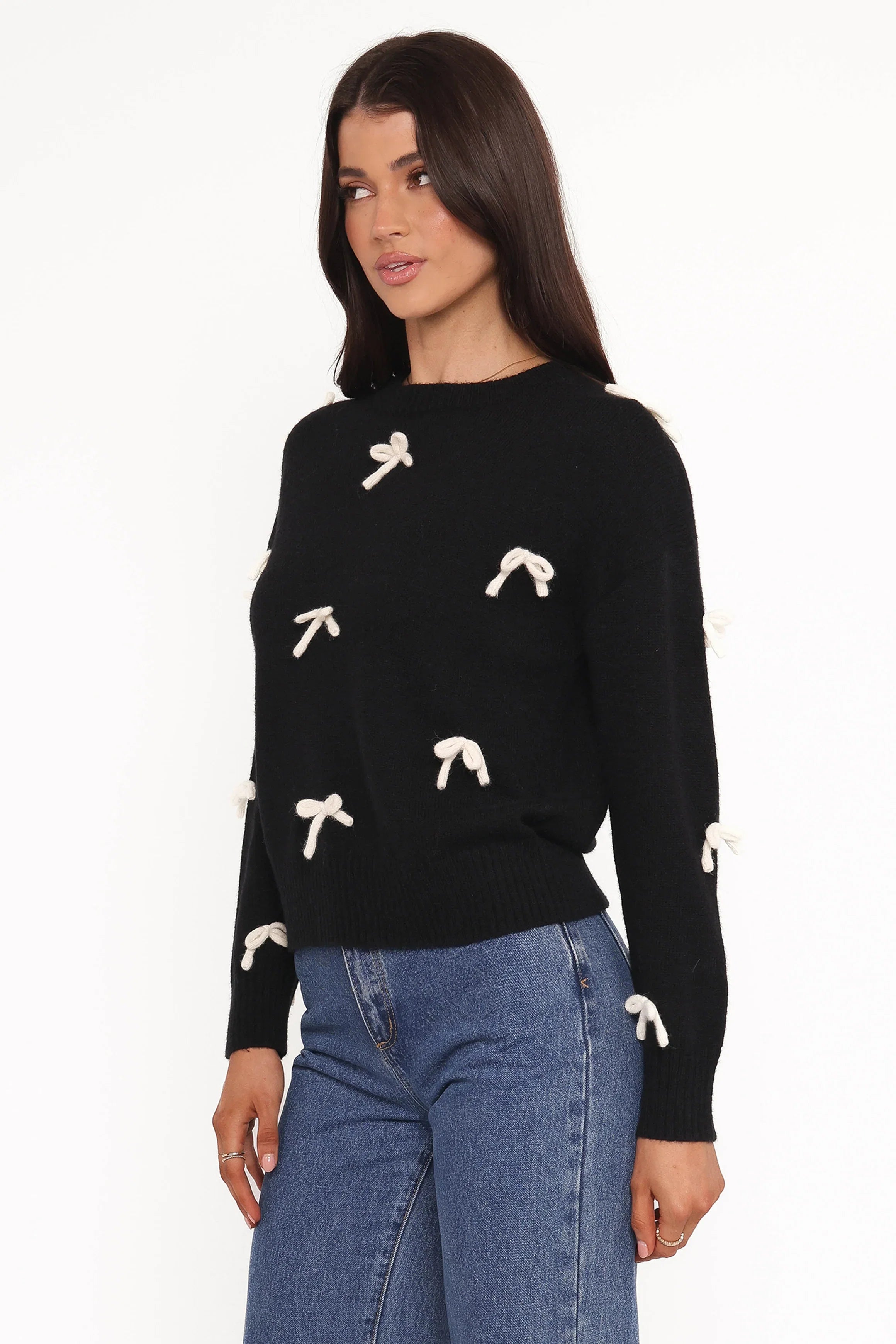 Voss Bow Knit Sweater Black