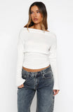 Another Time Cinched Waist Long Sleeve Top White