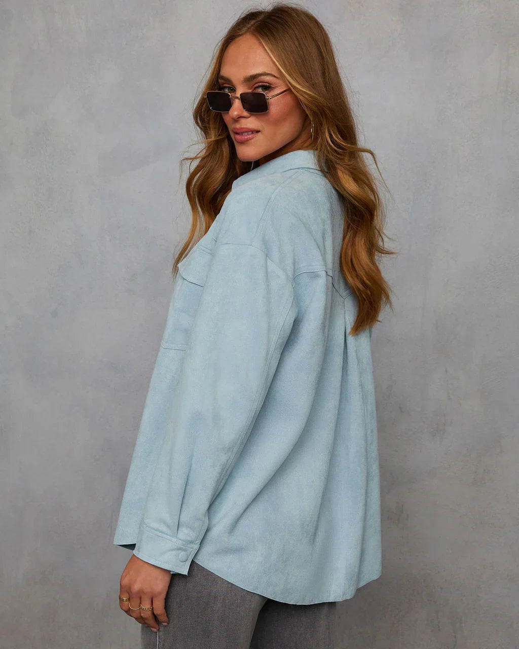 Airelle Faux Suede Button Down Top