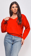 Remy V Neck Drop Shoulder Sweater Top Red