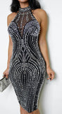 Naora High Neck Rhinestone Midi Dress Black