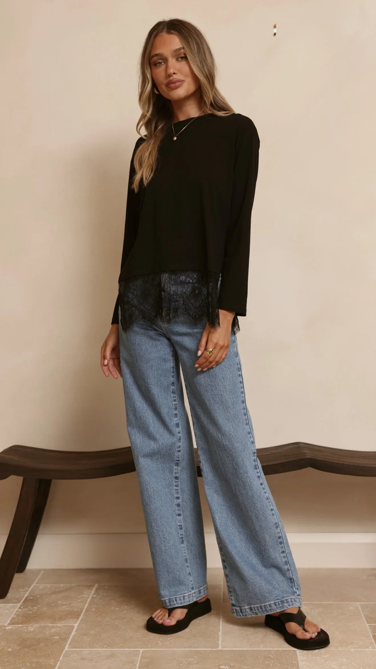 Alina Lace Trim Top Black