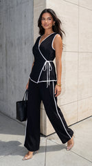 Veloria Contrast Textured Wrap Set Black