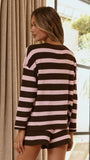 Jaeden Long Sleeve Top Shorts Set Pink Chocolate Stripe