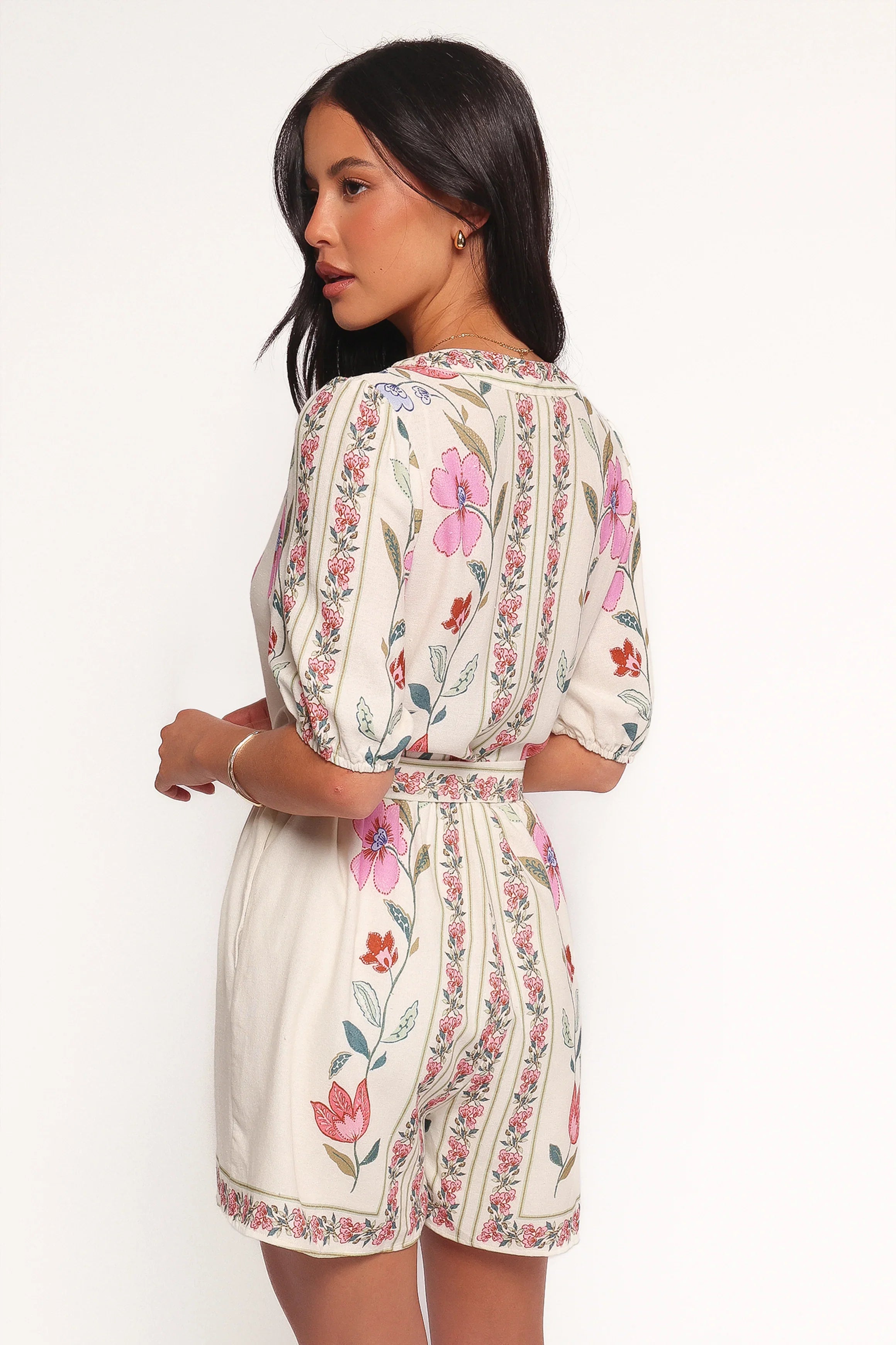 Ginger Tie Waist Romper Pink Multi