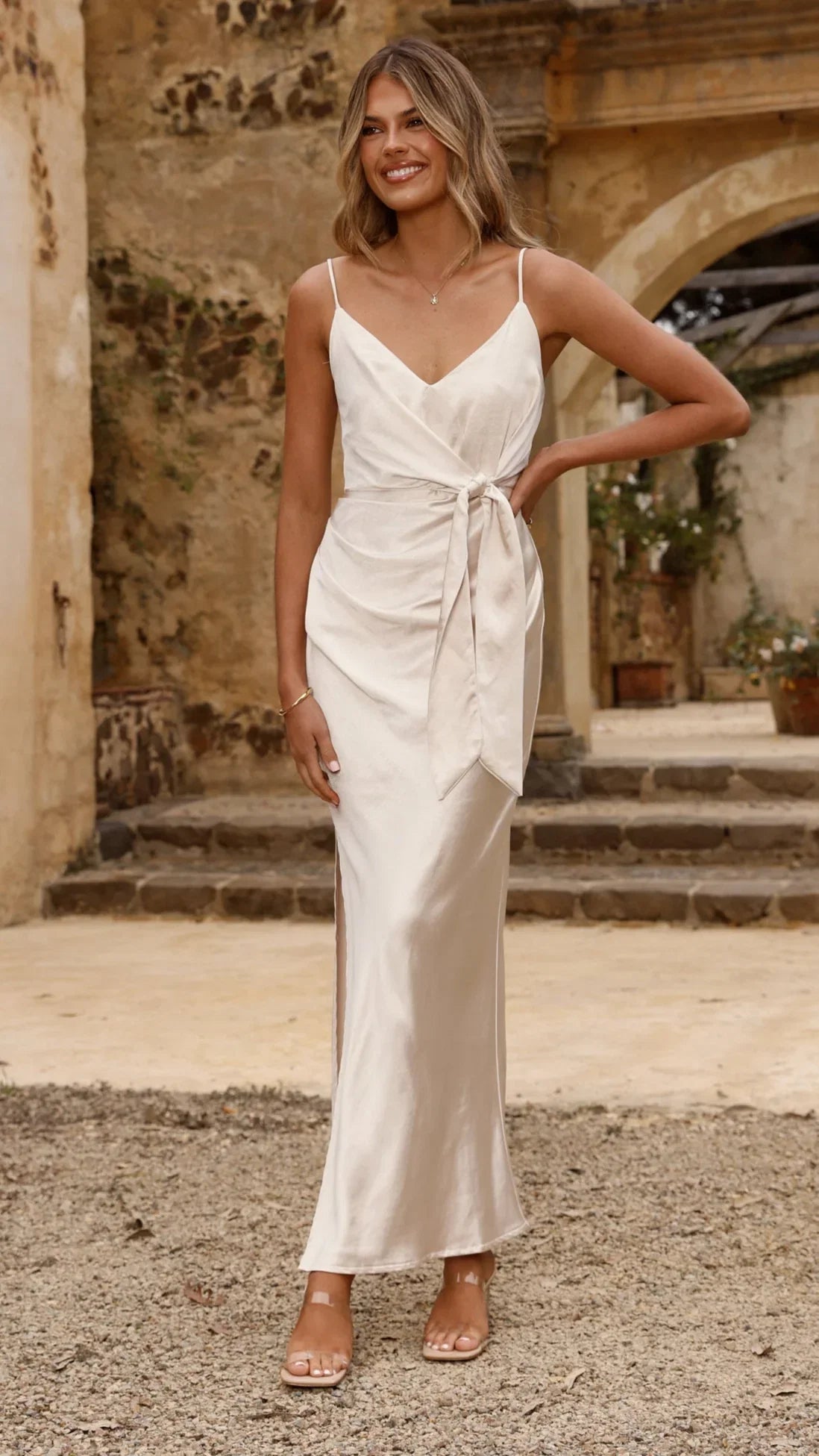 Yasmeen Tie Front Maxi Dress Champagne