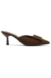 Domino Heels Chocolate Faux Suede