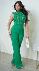 Vanna Crochet Flared leg Jumpsuit Kelly Green