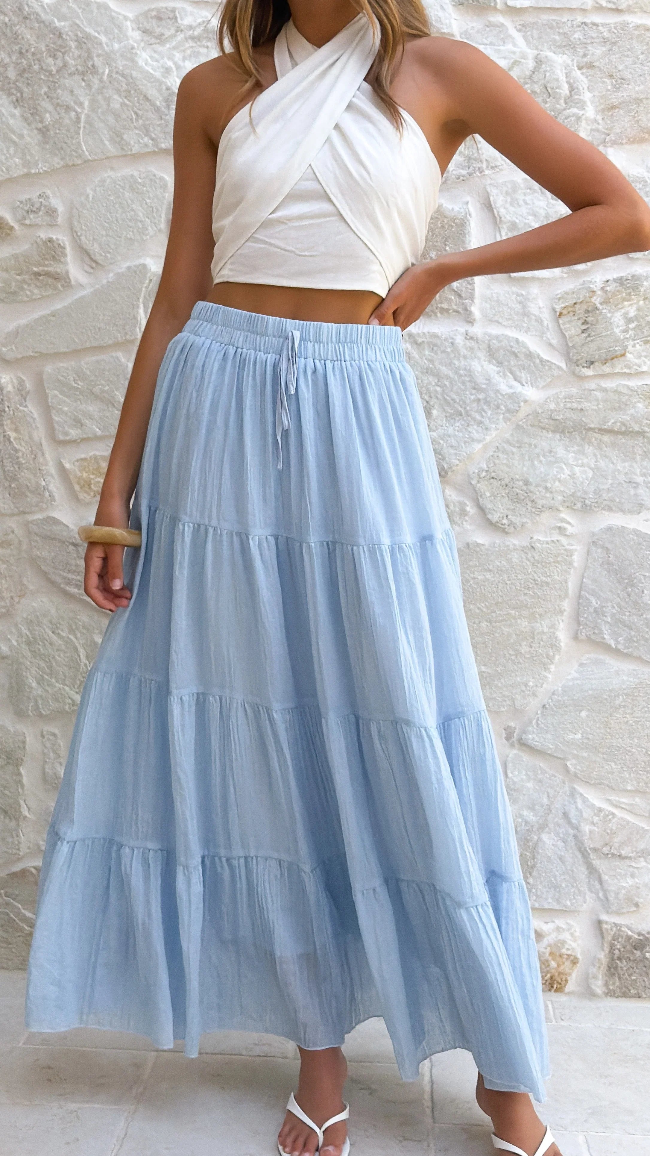 Cartier Tiered Maxi Skirt Blue