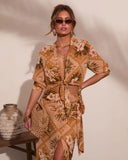 Mediterranean Muse Floral Front Tie Top
