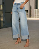 Janey Super Stretch High Rise Wide Leg Cuffed Jeans