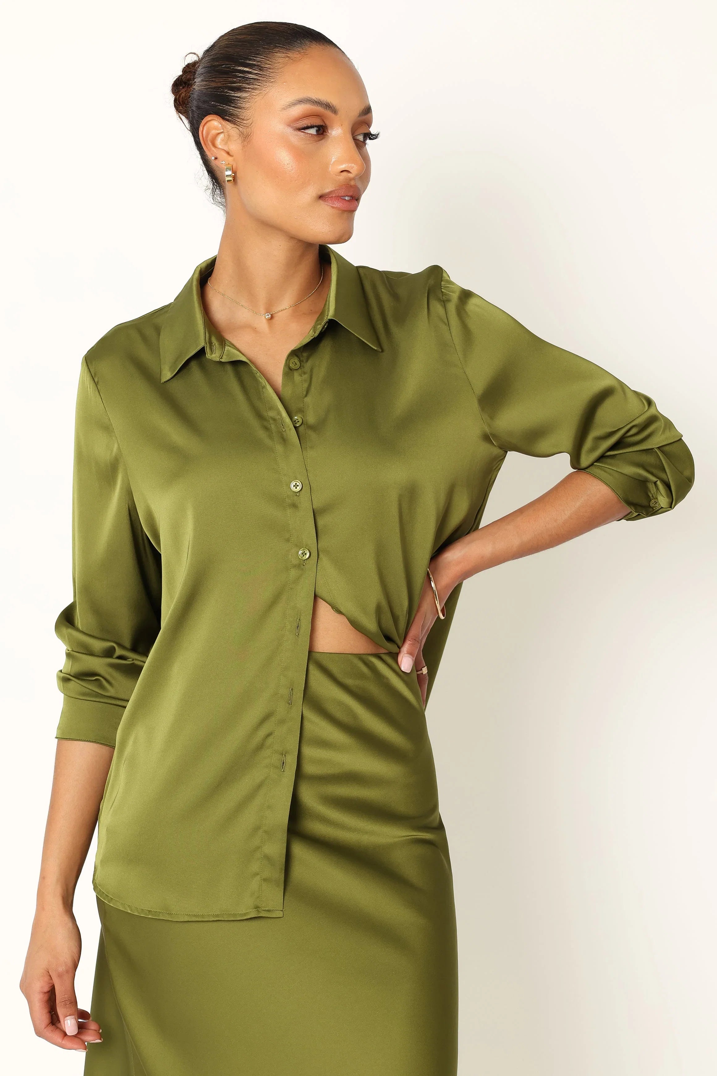 Narissa Satin Shirt Palm Green