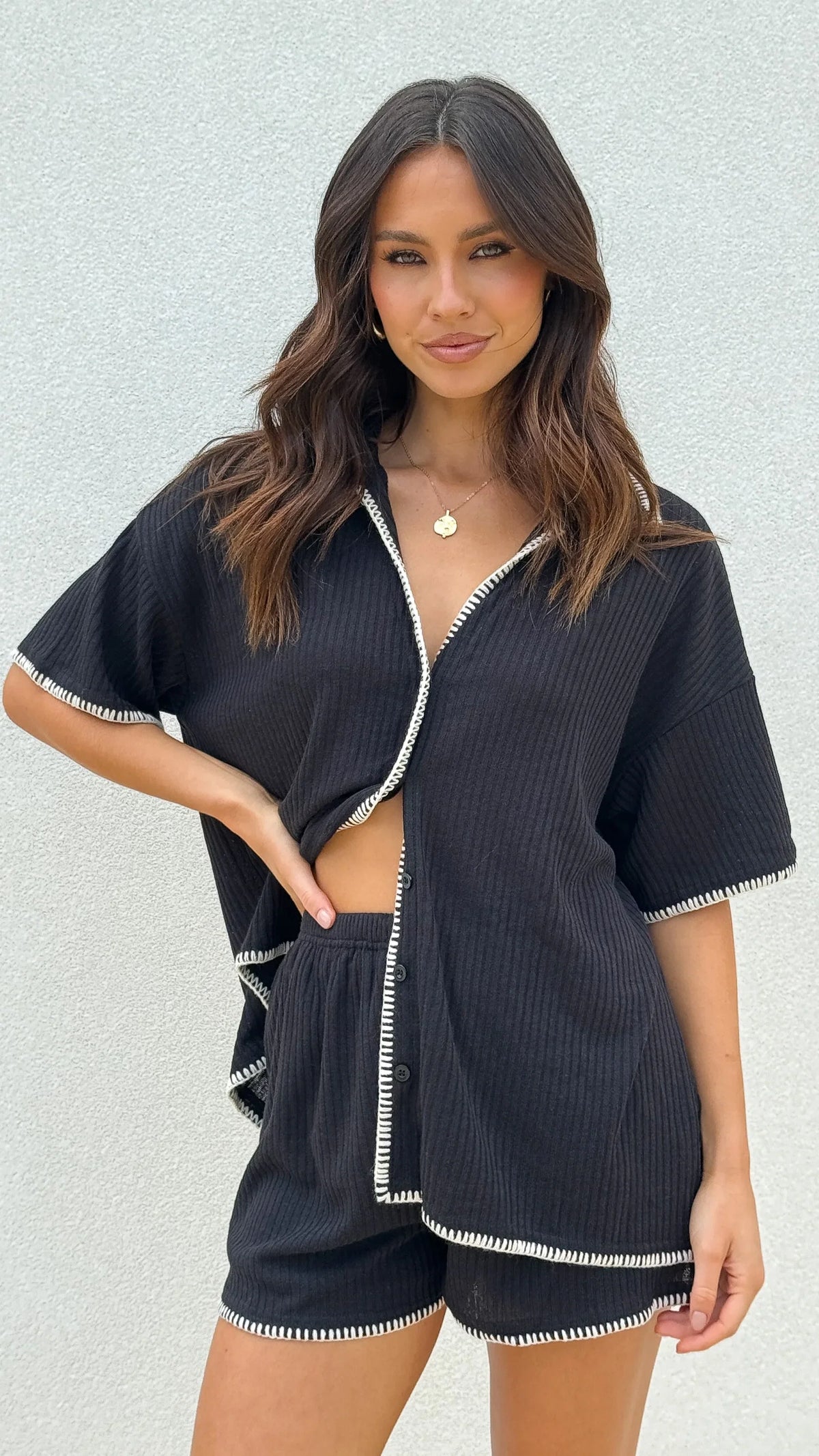 Eden Knit Top and Shorts Set Black