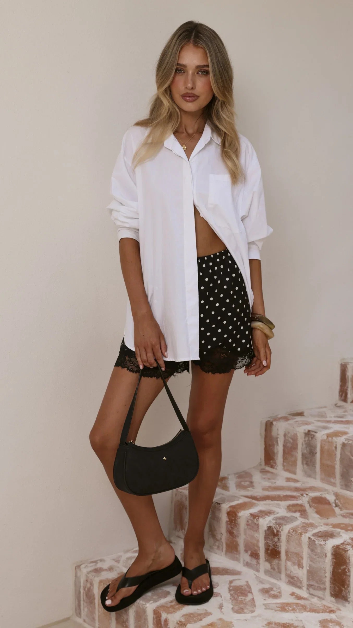 Makoa Lace Shorts Black White Polka