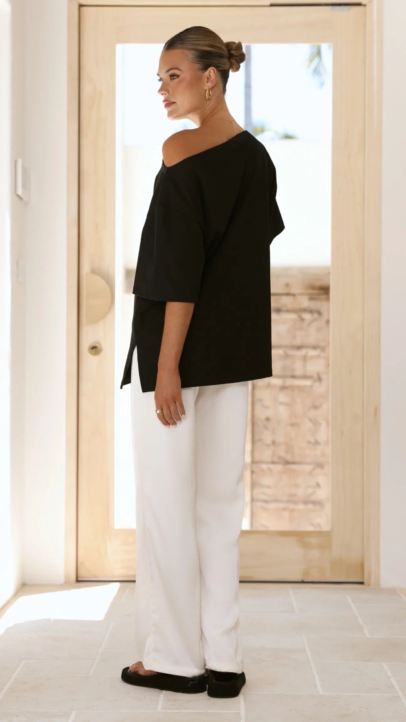 Pia One Shoulder Oversize Tee Black