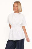 Carmel Tie Back Tunic Top White Embroidery