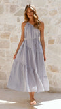 Wendy One Shoulder Maxi Dress Blue White Stripe