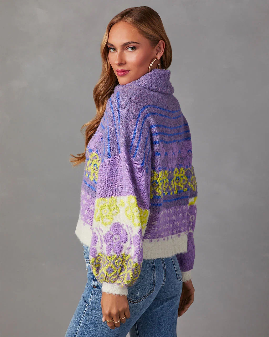 Monet Knit Printed Turtleneck Pullover Sweater