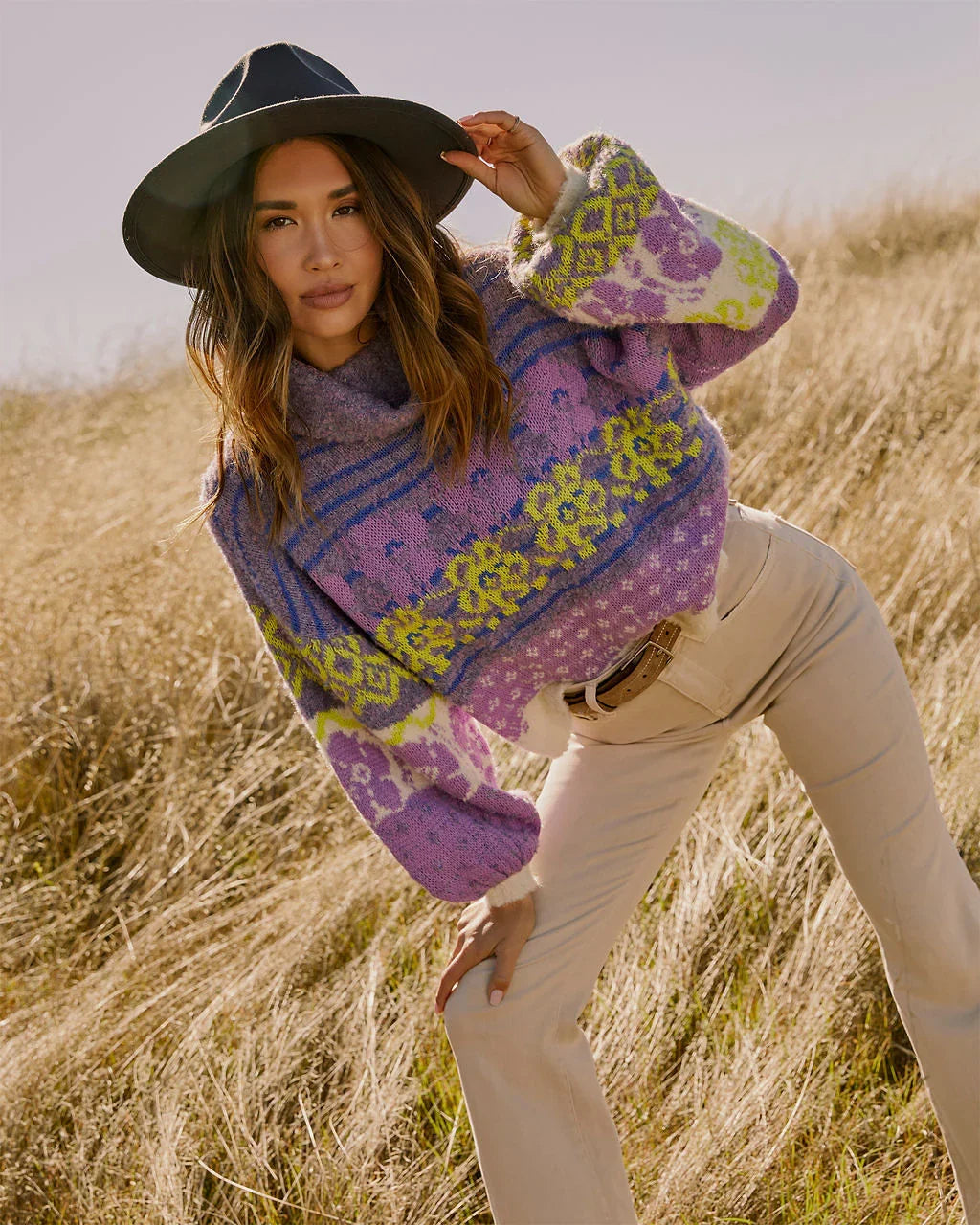 Monet Knit Printed Turtleneck Pullover Sweater