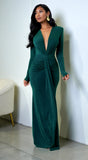 Leilani Metallic Ruched Deep V Maxi Dress Green