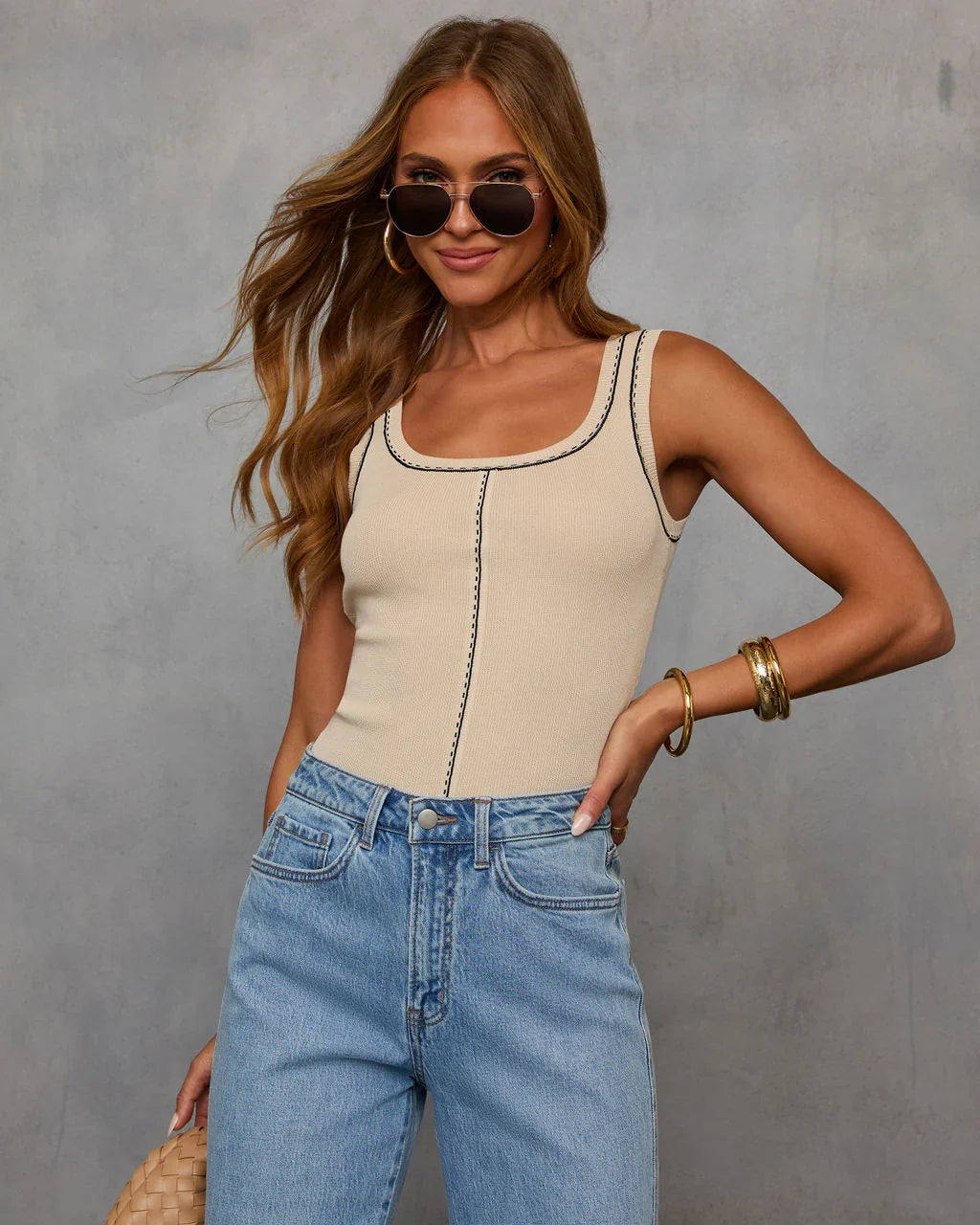 Korie Contrast Stitch Tank