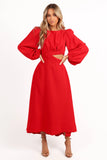 Ginnee Puff Sleeve Cutout Midi Dress Red