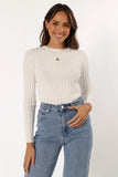 Aneesa Wide Rib Knit Top White