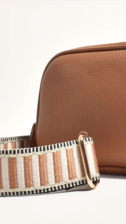 Bella Striped Webbing Camera Bag Tan