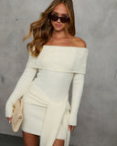 Ginna Off Shoulder Wrap Tie Sweater Dress