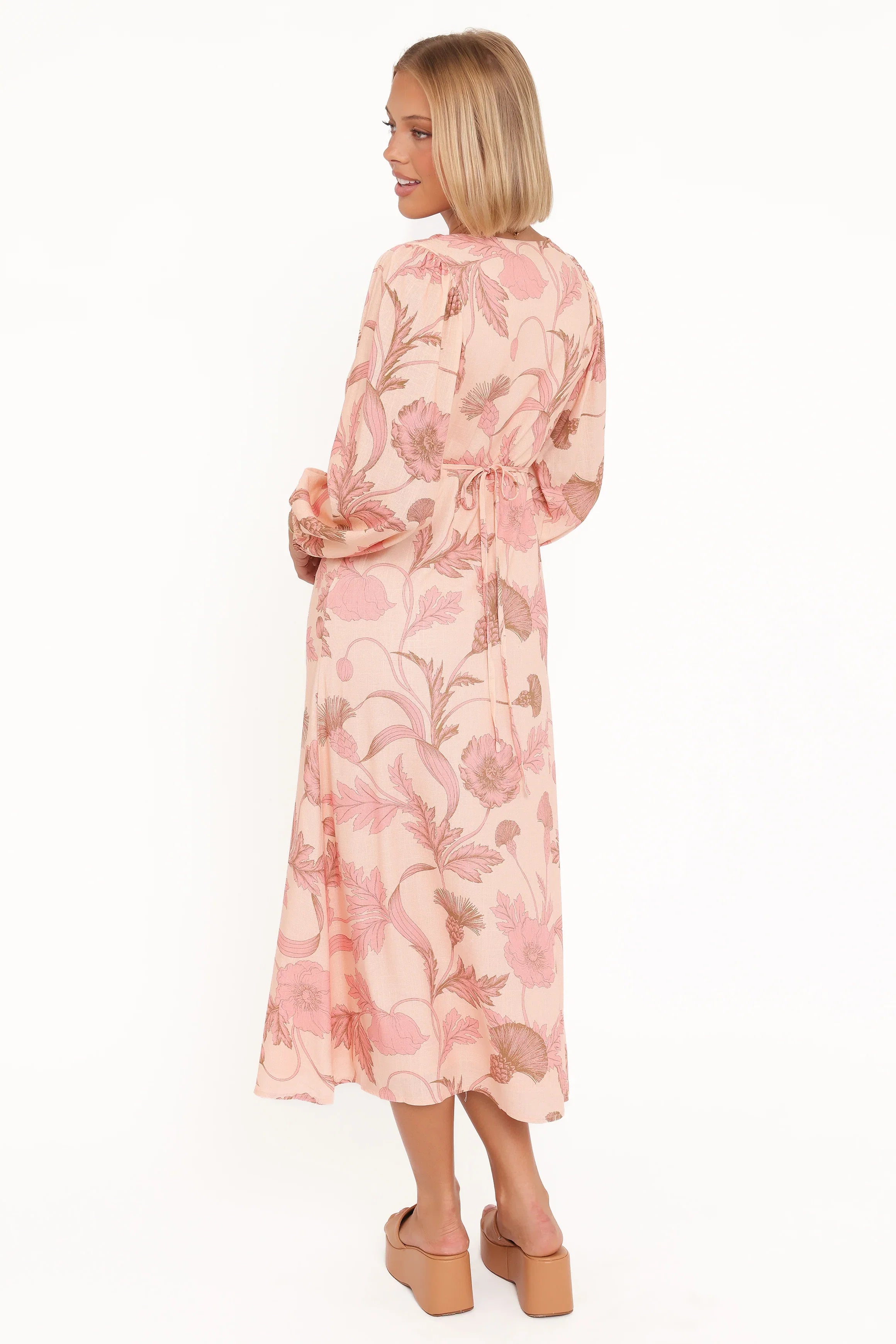 Kolby Long Sleeve Midi Dress Pink Floral
