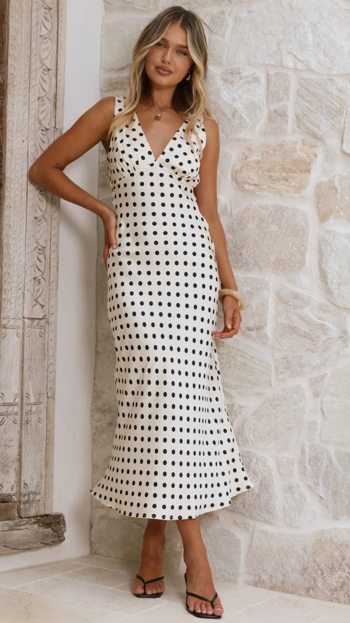 Daphne Maxi Dress Cream Polka