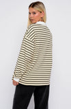 Out Again Long Sleeve Rugby Shirt Cream Olive Stripe