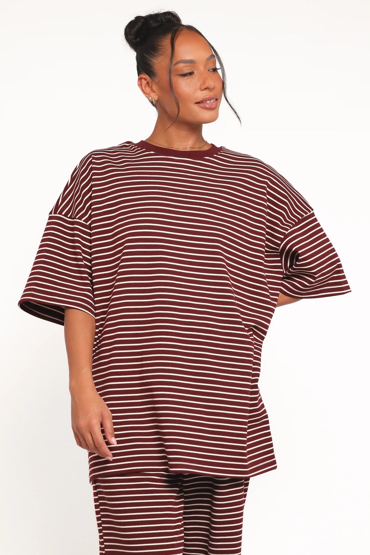 Wilda Oversized Tee Burgundy Cream Stripe