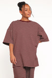 Wilda Oversized Tee Burgundy Cream Stripe
