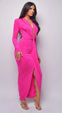 Celeste Fuchsia Pink V Plunge Drape Dress
