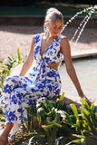 Lulu Wrap Front Jumpsuit Blue Floral